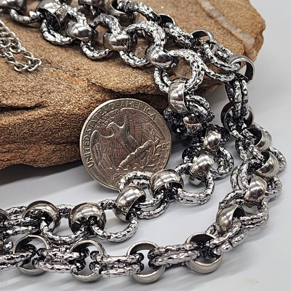 cult gaia Rolo Large Chunky Textured Rhodium 18K White Gold Plated - Picture 9 of 13